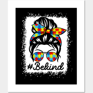 Autism Awareness - Be Kind Autism Awareness Messy Bun Girl Posters and Art